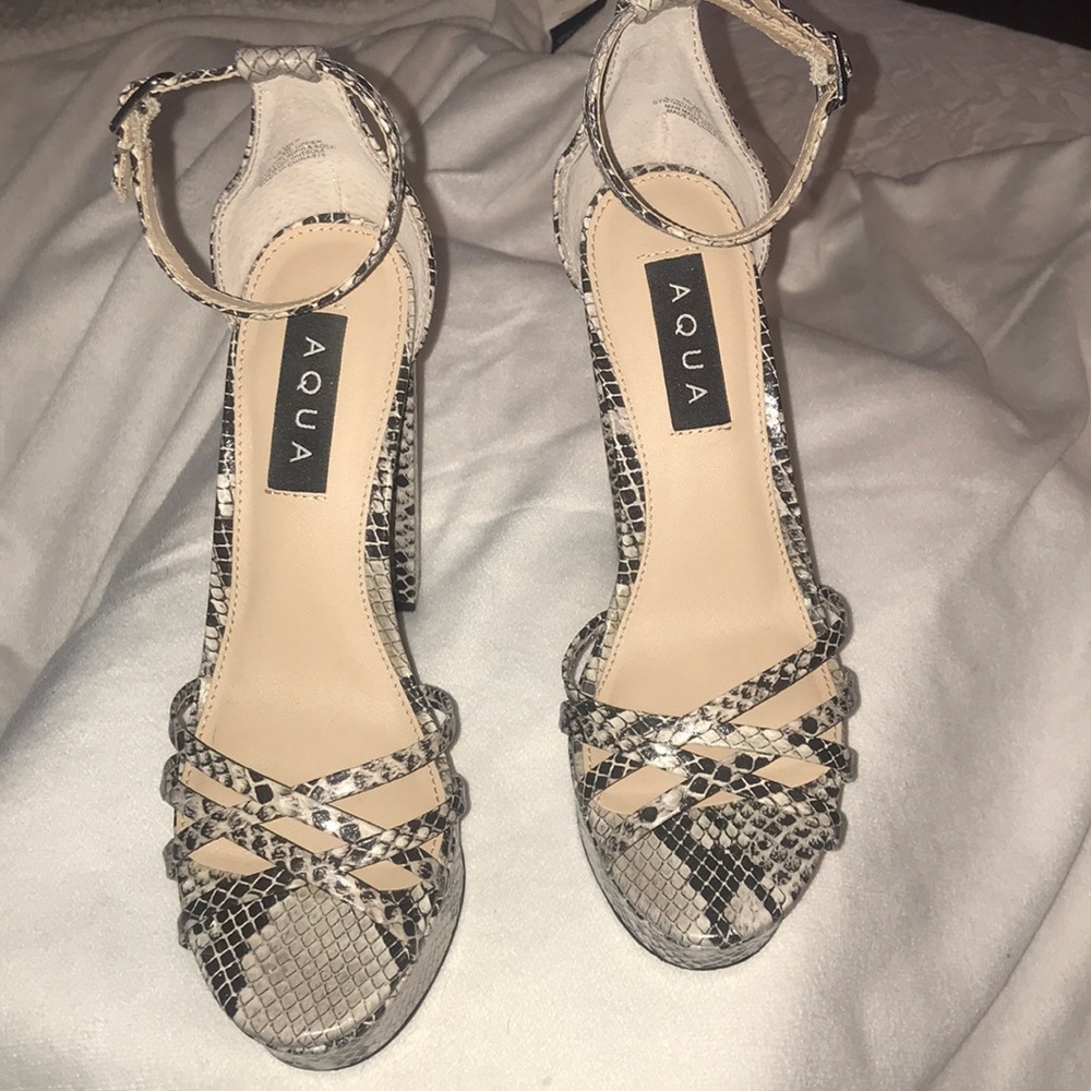 Aqua Snake Print Platform Sandles